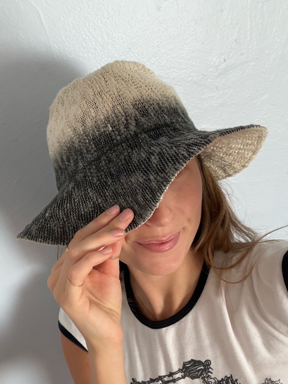 Theodora & Callum Cream to Gray Ombre Knit Bucket Hat